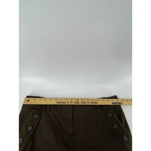 Ann Taylor Loft Women's Brown Wide Leg Cropped Khaki Pants Buttons Size 14 - Picture 10 of 13